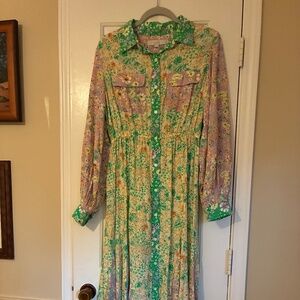 NWT Loft floral godet pocket shirt dress size S